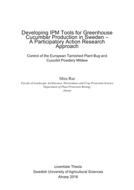 Developing IPM Tools for Greenhouse Cucumber Production in Sweden – a Participatory Action Research Approach