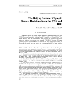 The Beijing Summer Olympic Games: Decisions from the CAS and IOC