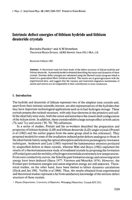 Intrinsic Defect Energies of Lithium Hydride and Lithium Deuteride Crystals