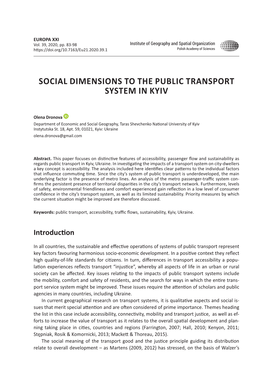 Europa XXI 39 (2020), Social Dimensions to the Public Transport
