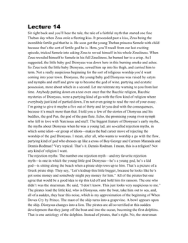 Lecture 14 Sit Right Back and You’Ll Hear the Tale, the Tale of a Faithful Myth That Started One Fine Theban Day When Zeus Stole a Fleeting Kiss