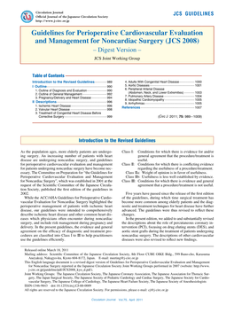 Guidelines for Perioperative Cardiovascular Evaluation and Management for Noncardiac Surgery (JCS 2008) – Digest Version – JCS Joint Working Group