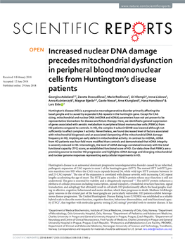 Increased Nuclear DNA Damage Precedes Mitochondrial Dysfunction in Peripheral Blood Mononuclear Cells from Huntington's Diseas