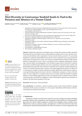 Diet Diversity in Carnivorous Terebrid Snails Is Tied to the Presence and Absence of a Venom Gland