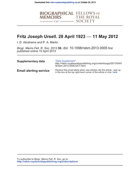 11 May 2012 −− Fritz Joseph Ursell. 28 April 1923