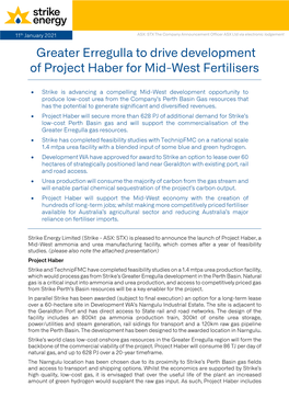 Greater Erregulla to Drive Development of Project Haber for Mid-West Fertilisers