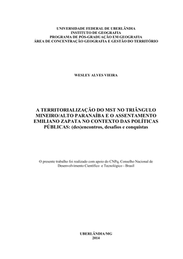 A Territorialização Do Mst No Triângulo Mineiro/Alto