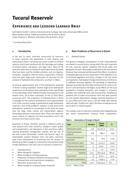 Tucurui Reservoir Experience and Lessons Learned Brief