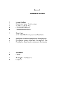 Lesson 2 Chordate Characteristics Lesson Outline