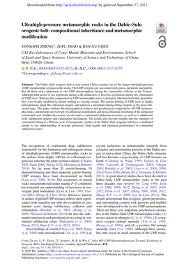 Ultrahigh-Pressure Metamorphic Rocks in the Dabie–Sulu Orogenic Belt: Compositional Inheritance and Metamorphic Modiﬁcation