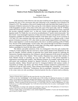 Kristin E. Routt 179 Ehumanista 25 (2013) “Exercises” in Masculinity: Models of Early Modern Manhood in the Acta of Ignatius