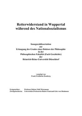 Retterwiderstand in Wuppertal Während Des Nationalsozialismus