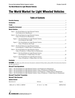 The World Market for Light Wheeled Vehicles the World Market for Light Wheeled Vehicles
