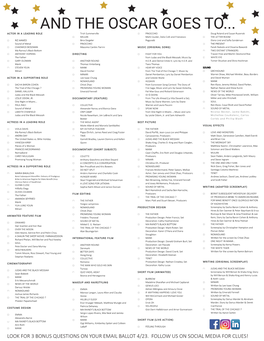 Oscar Nominations Ballot