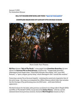 January 7, 2020 for Immediate Release BILL FAY SHARES NEW