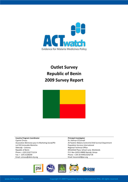 Outlet Survey Republic of Benin 2009 Survey Report