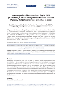 A New Species of Procamallanus Baylis, 1923 (Nematoda, Camallanidae) from Astronotus Ocellatus (Agassiz, 1831) (Perciformes, Cichlidae) in Brazil