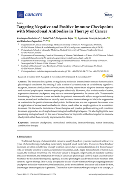 Targeting Negative and Positive Immune Checkpoints with Monoclonal Antibodies in Therapy of Cancer