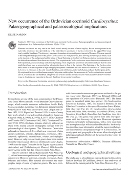 New Occurrence of the Ordovician Eocrinoid Cardiocystites: Palaeogeographical and Palaeoecological Implications