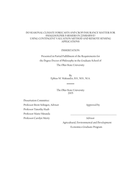 Do Seasonal Climate Forecasts and Crop Insurance Matter for Smallholder Farmers in Zimbabwe? Using Contingent Valuation Method and Remote Sensing Applications