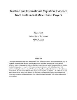 Taxation and International Migration: Evidence from Professional Male Tennis Players