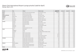 Diners Club International Airport Lounge Pricelist (Valid for April) Monday, May 6, 2019