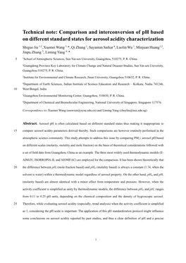 Comparison and Interconversion of Ph Based on Different Standard States for Aerosol Acidity Characterization