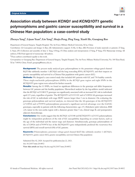 Association Study Between KCNQ1 and KCNQ1OT1 Genetic Polymorphisms and Gastric Cancer Susceptibility and Survival in a Chinese Han Population: a Case-Control Study