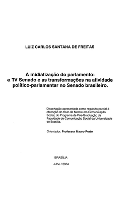 A TV Senado E As Transformações Na Atividade Político-Parlamentar No Senado Brasileiro