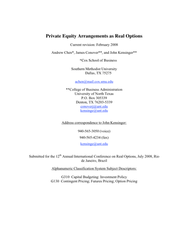 Private Equity Arrangements As Real Options