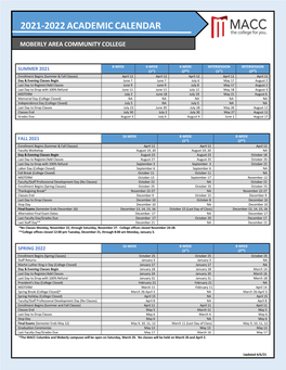 2021-2022 Academic Calendar