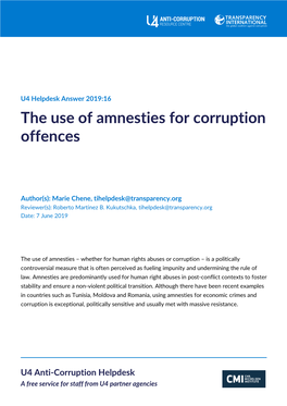 The Use of Amnesties for Corruption Offences