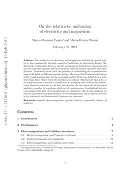 On the Relativistic Unification of Electricity and Magnetism