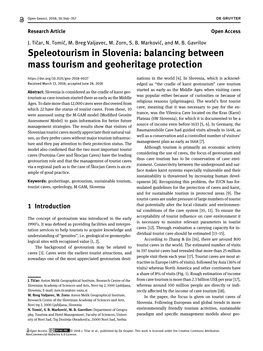 Speleotourism in Slovenia: Balancing Between Mass Tourism and Geoheritage Protection Nations in the World [4]