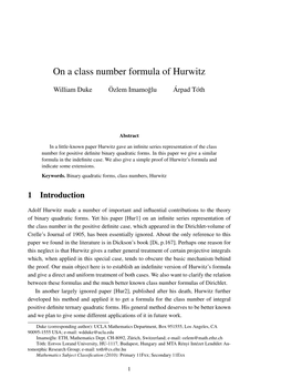 On a Class Number Formula of Hurwitz