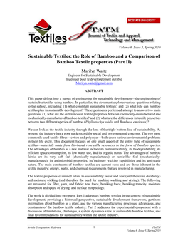 Sustainable Textiles: the Role of Bamboo and a Comparison of Bamboo Textile Properties (Part II)