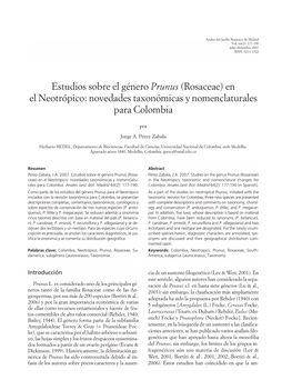 Rosaceae) En El Neotrópico: Novedades Taxonómicas Y Nomenclaturales Para Colombia