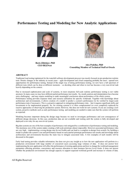 Performance Testing and Modeling for New Analytic Applications