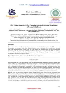 New Observation of Two Sea Cucumber Species from Abu Musa Island (Persian Gulf, Iran)