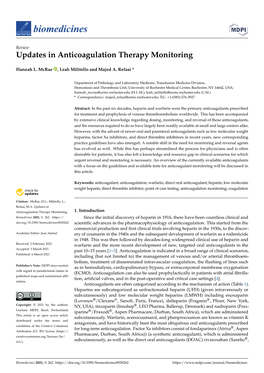 Updates in Anticoagulation Therapy Monitoring