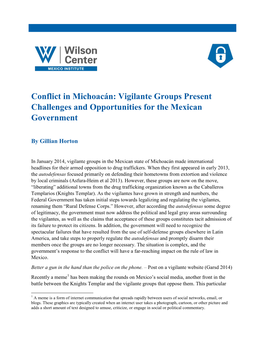 Conflict in Michoacán: Vigilante Groups Present Challenges and Opportunities for the Mexican Government