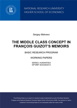 The Middle Class Concept in François Guizot's Memoirs