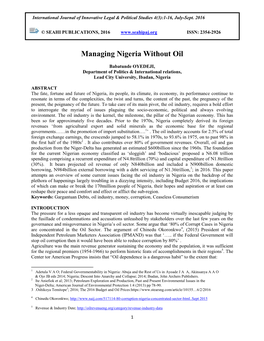 Managing Nigeria Without Oil