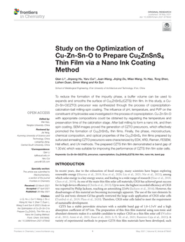 Study on the Optimization of Cu-Zn-Sn-O to Prepare Cu2znsns4 Thin Film Via a Nano Ink Coating Method