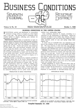 Business Conditions: October 1, 1926, Volume 9, Number 10