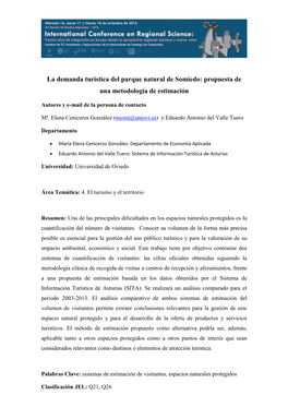 La Demanda Turística Del Parque Natural De Somiedo: Propuesta De Una Metodología De Estimación