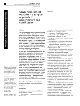 Congenital Corneal Opacities KK Nischal 1327