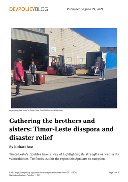 Timor-Leste Diaspora and Disaster Relief