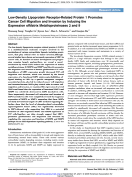 Low-Density Lipoprotein Receptor-Related Protein 1 Promotes Cancer Cell Migration and Invasion by Inducing the Expression Ofmatrix Metalloproteinases 2 and 9