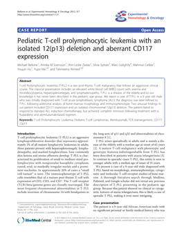 Pediatric T-Cell Prolymphocytic Leukemia with an Isolated 12(P13